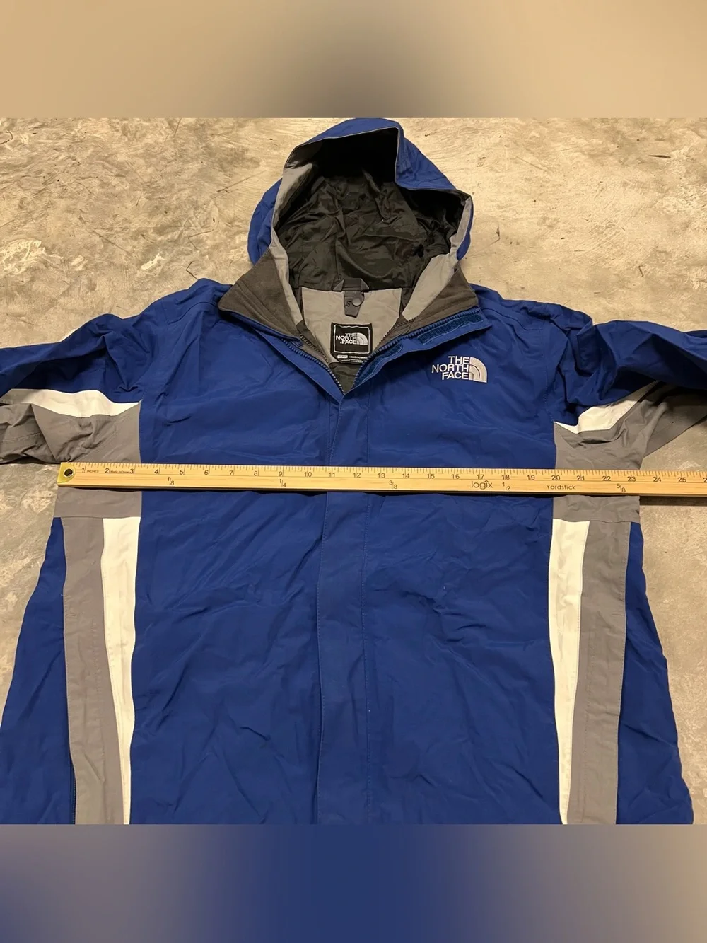 The North Face Hyvent Windbreaker Jacket Hooded Coat Mens Size L Blue Grey